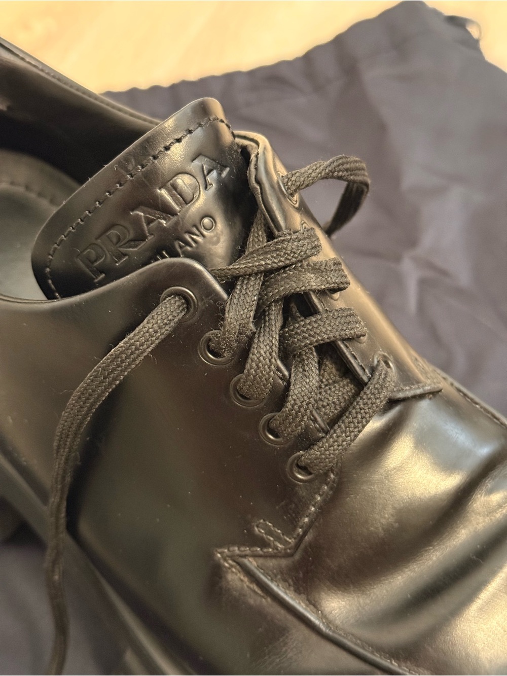 Prada Black Chunky Lug Platform Lace-Up Shoes - Picture 6 of 8